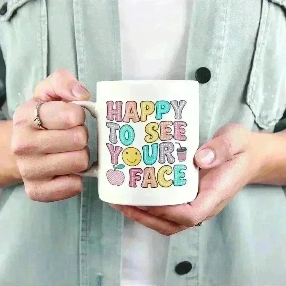 Happy to see your face 11oz  Bamboo Lids and Stainless Steel Spoon For Coffee